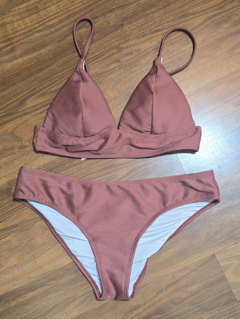 Cupshe Ribbed Triangle Bikini Set Brick Red- S Top/M Bottoms